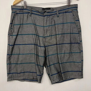 HURLEY Mens Shorts Casual Walk Gray Green Blue Stripe 34